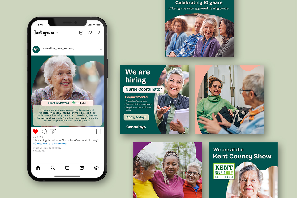 Custom social media templates for live-in care provider Consultus